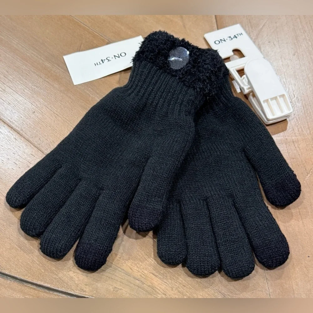 On 34th Women's Rib-Stitch Fuzzy-Cuff Gloves, Created for Macy's
